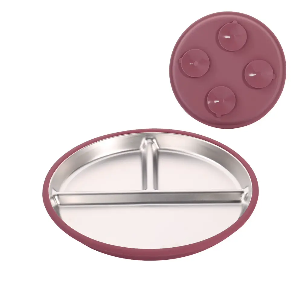  3 Pack Stainless Steel Baby Suction Plates, Assorted Colors